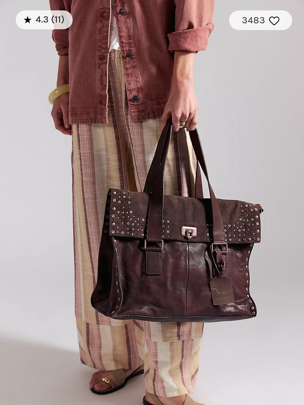 We The Free Shay Studded Dark Brown Tote